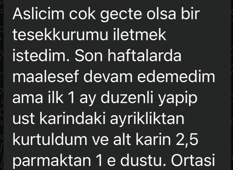 Danışan yorumu: üst karın ayrılığından kurtulma ve alt karın 1 parmak